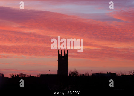 Dawn sky in winter over St. Mary`s Church, Warwick, Warwickshire, England, UK Stock Photo